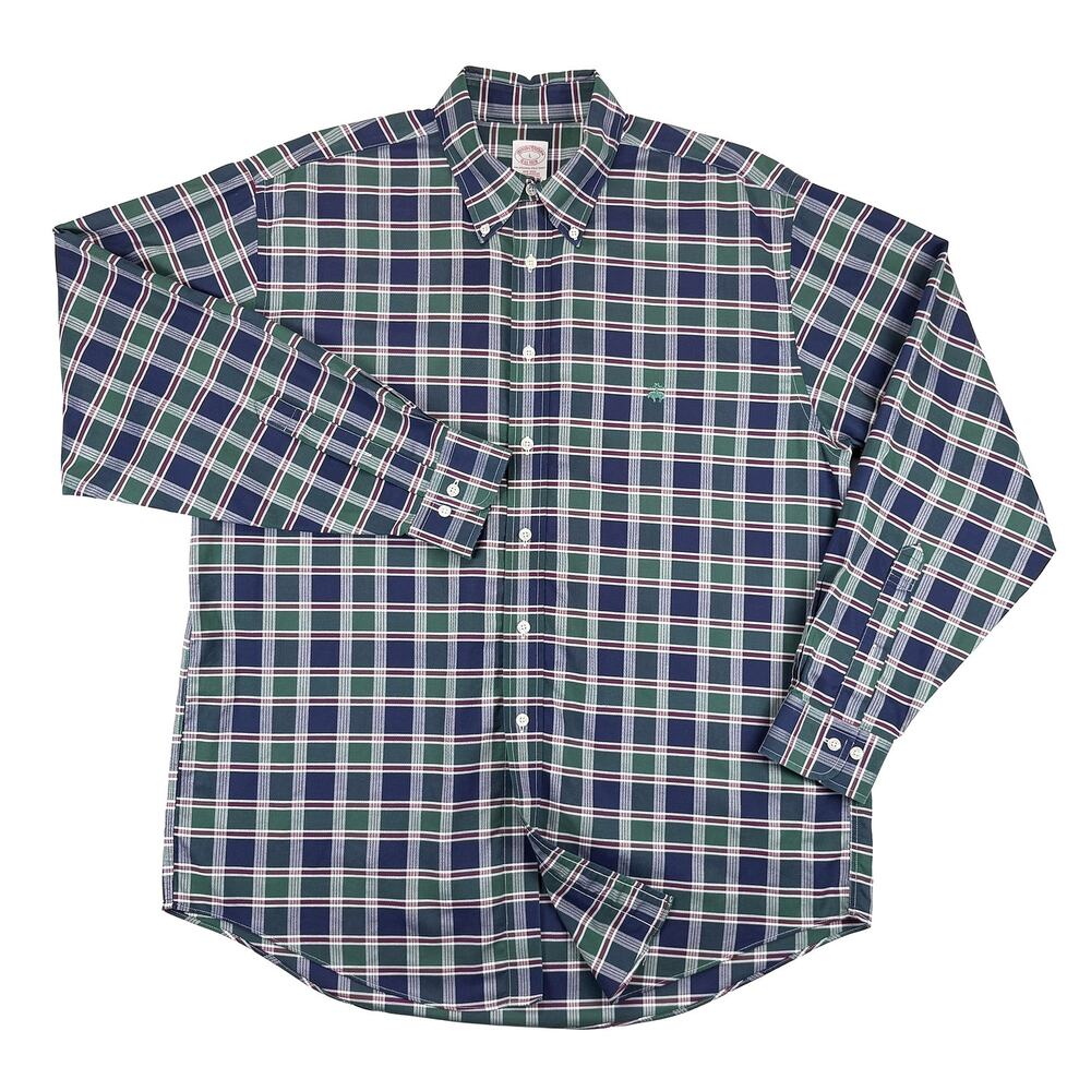 Brooks Brothers Cotton Polo Button Down Mens L Plaid Non-Iron Traditional Fit - Picture 2 of 9